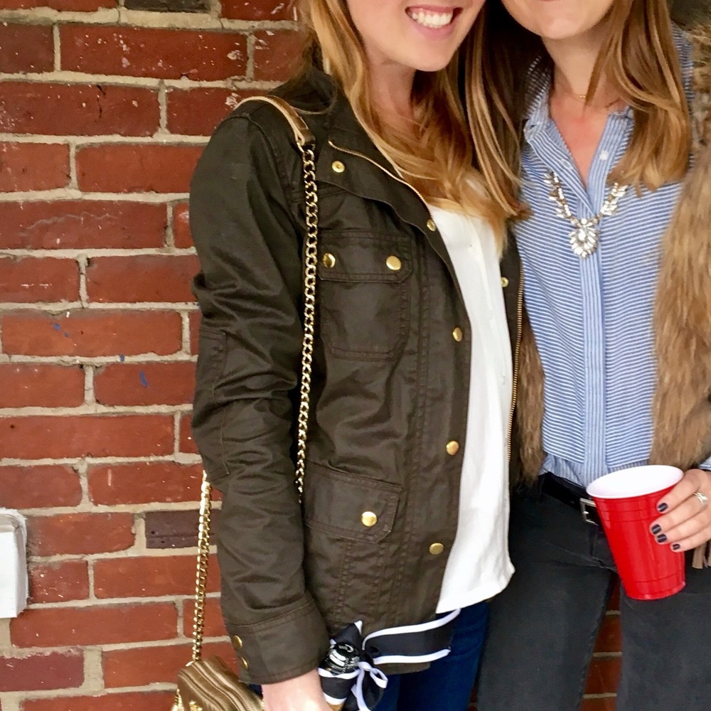 J Crew Olive Green Jacket with Gold Accents